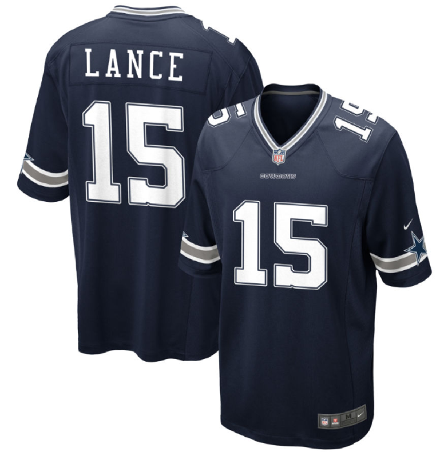 Men's Dallas Cowboys #15 Trey Lance Navy Stitched Football Game Jersey